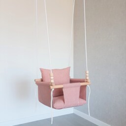 Red Striped Linen Baby Swing Indoor Nursery Decor - thumbnail 2