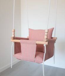 Red Striped Linen Baby Swing Indoor Nursery Decor - thumbnail 1