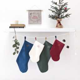 Hand Embroidered, Standard Size, Personalized Linen Initial Christmas Stocking - thumbnail 3