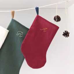 Hand Embroidered, Standard Size, Personalized Linen Initial Christmas Stocking - thumbnail 2