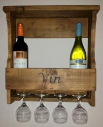 Cottagecore Rustic Wine Rack - For 4 Wine Bottles & Glasses