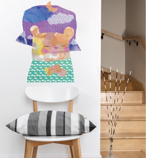Bear Nap Wall Sticker Decal - Nursery Stickers, Animal Decals, Home Decor, Baby Room, Art, Girl, Boy - image 1