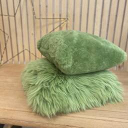 Green Sheepskin Cushion, Green Pillow, Sheepskin, Scatter Fluffy Cushion - thumbnail 2
