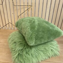 Green Sheepskin Cushion, Green Pillow, Sheepskin, Scatter Fluffy Cushion - thumbnail 3