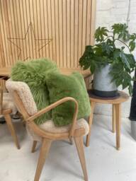 Green Sheepskin Cushion, Green Pillow, Sheepskin, Scatter Fluffy Cushion - thumbnail 1