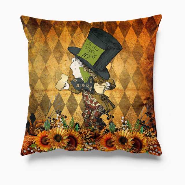 Outdoor Garden Cushion - Alice in Wonderland Sunflowers Mad Hatter Autumn Waterproof Water Resistant Pillows 18 - image 1