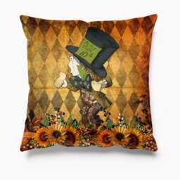 Outdoor Garden Cushion - Alice in Wonderland Sunflowers Mad Hatter Autumn Waterproof Water Resistant Pillows 18 - thumbnail 1