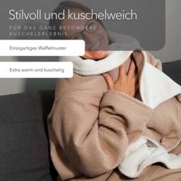 Cozy Blanket With Sleeves - Latte Macchiato/Sand White - Extra Warm Xl Size Freedom Of Movement Made in Germany 100% Vegan - thumbnail 2