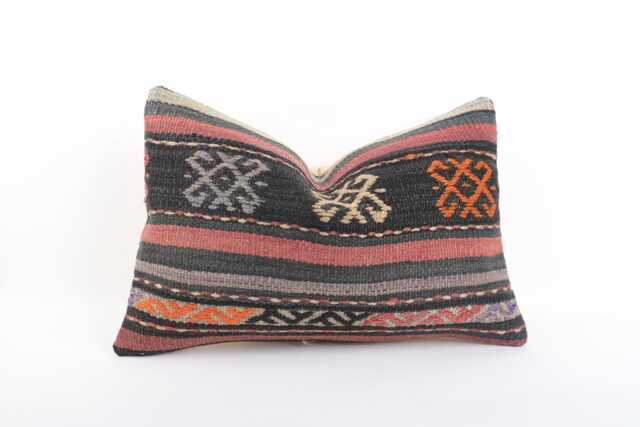 Handwoven Turkish Kilim Lumbar Pillow Bohemian Home Decor - 16x24 Inch - image 1
