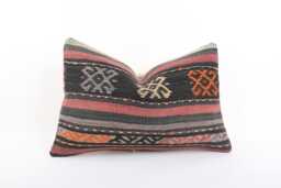 Handwoven Turkish Kilim Lumbar Pillow Bohemian Home Decor - 16x24 Inch - thumbnail 1
