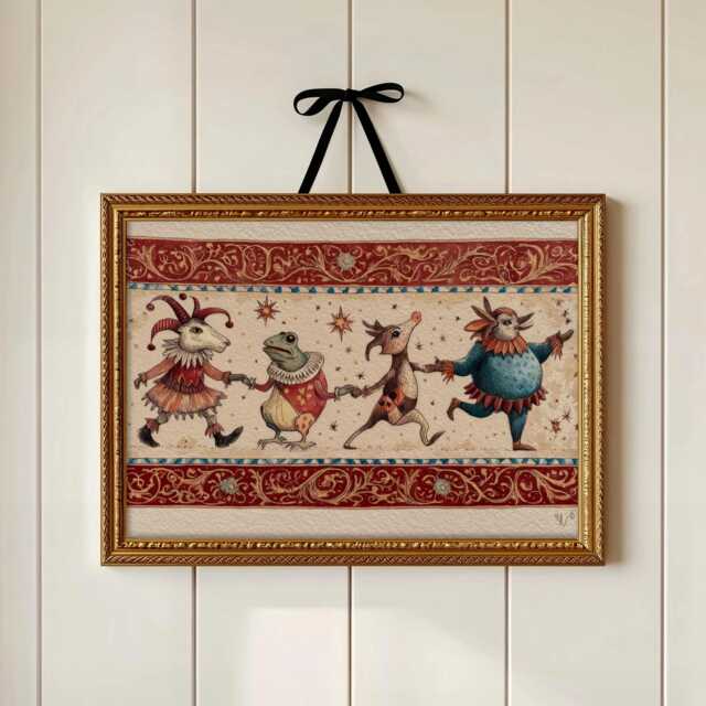 Medieval Animal Parade Nursery Art - Whimsical Folklore Print Storybook Dance Wall For Children's Room - image 1