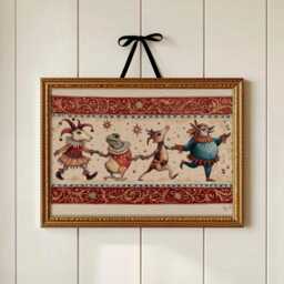 Medieval Animal Parade Nursery Art - Whimsical Folklore Print Storybook Dance Wall For Children's Room - thumbnail 1