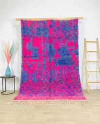 Fuchsia Blue Azilal Rug, Vibrant Abstract Moroccan Carpet, Handmade Berber Shag Large Area Dopamine Decor Mat - thumbnail 1