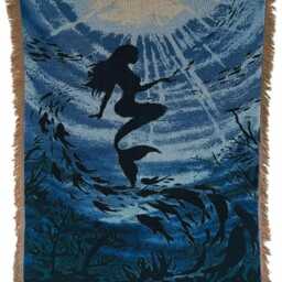Woven Mermaid Tapestry Throw Blanket - Under The Sea Ocean Art Wall Hanging - thumbnail 2