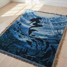Woven Mermaid Tapestry Throw Blanket - Under The Sea Ocean Art Wall Hanging - thumbnail 3