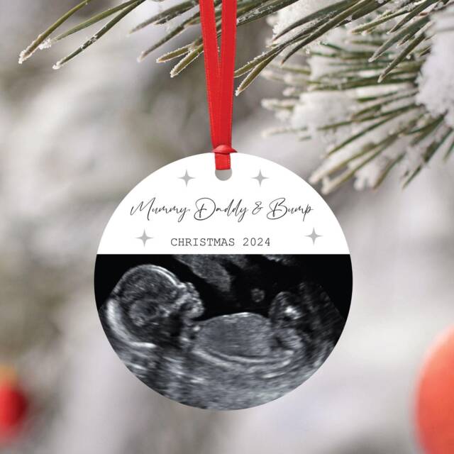 Personalised Baby Scan Bauble Mummy Daddy & Bump - Christmas Gift From The Bump Tree Decoration Sonogram - image 1