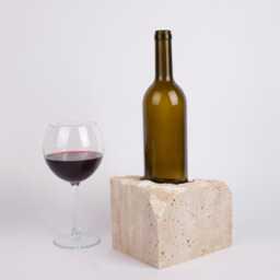 Handmade Travertine Wine Bottle Holder Beige Stone Bar Decor - thumbnail 4