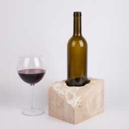Handmade Travertine Wine Bottle Holder Beige Stone Bar Decor