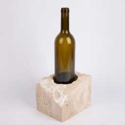 Handmade Travertine Wine Bottle Holder Beige Stone Bar Decor - thumbnail 2
