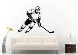Hockey Player in Action Playing Game Sport Puck Stick Against Ice Rink Wall Decal Vinyl Sticker Mural Room Decor L801 - thumbnail 1
