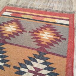 Handmade Kilim Rug Wool Jute Dhurrie Rug, Indian Design, Bedside Area Rugs - thumbnail 3