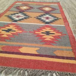 Handmade Kilim Rug Wool Jute Dhurrie Rug, Indian Design, Bedside Area Rugs - thumbnail 4