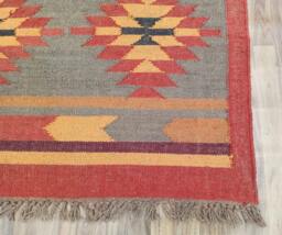 Handmade Kilim Rug Wool Jute Dhurrie Rug, Indian Design, Bedside Area Rugs - thumbnail 1