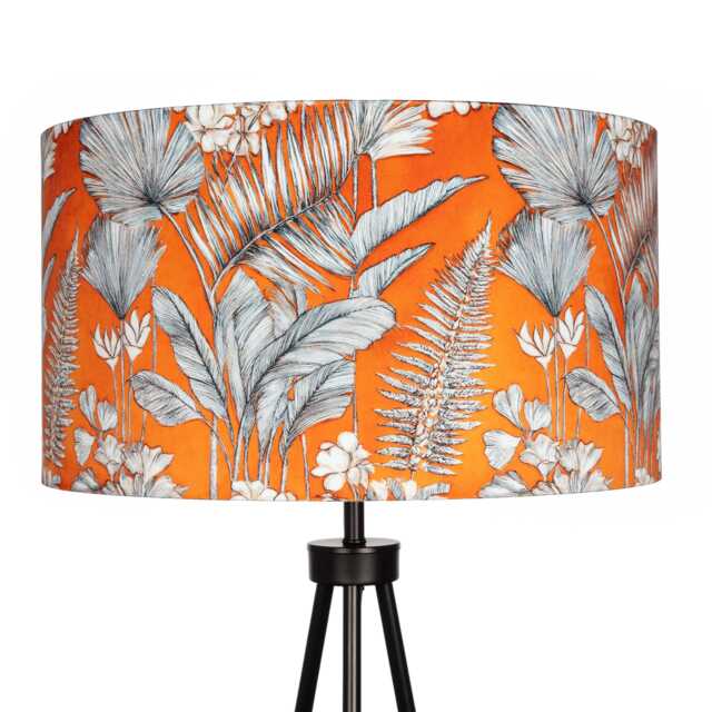 Mandarin Orange Tropical Print Velvet Lampshade Black 25cm 30cm 35cm 40cm 45cm - Drum Lamp Shade Handmade Home Decor Ceiling Floral - image 1