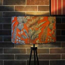 Mandarin Orange Tropical Print Velvet Lampshade Black 25cm 30cm 35cm 40cm 45cm - Drum Lamp Shade Handmade Home Decor Ceiling Floral - thumbnail 3