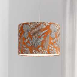 Mandarin Orange Tropical Print Velvet Lampshade Black 25cm 30cm 35cm 40cm 45cm - Drum Lamp Shade Handmade Home Decor Ceiling Floral - thumbnail 4