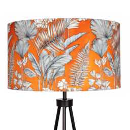 Mandarin Orange Tropical Print Velvet Lampshade Black 25cm 30cm 35cm 40cm 45cm - Drum Lamp Shade Handmade Home Decor Ceiling Floral - thumbnail 1