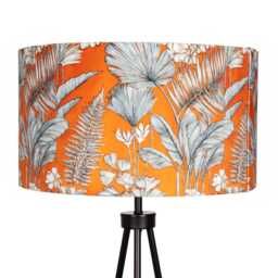 Mandarin Orange Tropical Print Velvet Lampshade Black 25cm 30cm 35cm 40cm 45cm - Drum Lamp Shade Handmade Home Decor Ceiling Floral - thumbnail 2