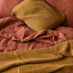 Wide Waffle Linen Throw Blanket For Bed Or Couch/Natural Softened Bedspread Handmade Warm Seasonal Sale - thumbnail 3