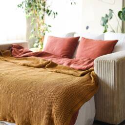 Wide Waffle Linen Throw Blanket For Bed Or Couch/Natural Softened Bedspread Handmade Warm Seasonal Sale - thumbnail 2