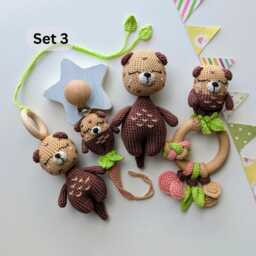 Crochet Otter Baby Gift Set Rattle, Pacifier Clip, Hanging Toy & Stuffed Animal - thumbnail 4