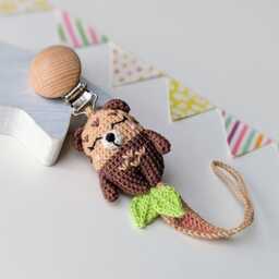 Crochet Otter Baby Gift Set Rattle, Pacifier Clip, Hanging Toy & Stuffed Animal - thumbnail 3
