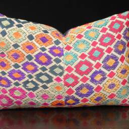 Vintage Lumbar Pillow, Laos Tribal Textile, Hand Woven Cushion - 16 X 23 Inch - thumbnail 3