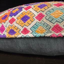 Vintage Lumbar Pillow, Laos Tribal Textile, Hand Woven Cushion - 16 X 23 Inch - thumbnail 2