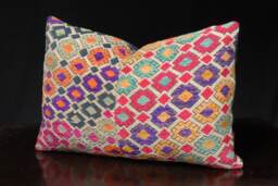 Vintage Lumbar Pillow, Laos Tribal Textile, Hand Woven Cushion - 16 X 23 Inch