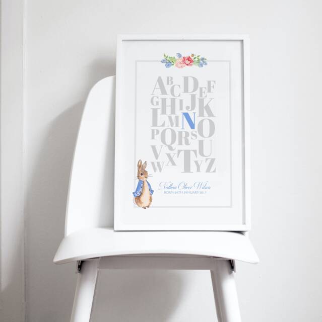 Personalised Peter Rabbit Nursery Tree Print, Beatrix Potter Birth Details, Peter New Baby Gift, Birth Announcement, Christening Gift - image 1