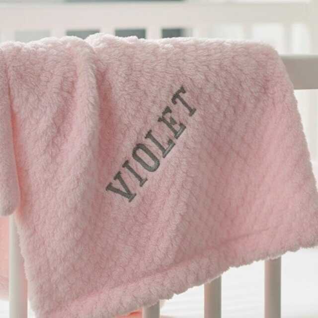 Personalized Baby Girl Blanket, Pink Waffle Knit, Embroidered Name - image 1