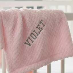 Personalized Baby Girl Blanket, Pink Waffle Knit, Embroidered Name - thumbnail 1