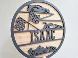 Racing Cars Name Sign For Kids Bedroom, Nursery Door Plaque, Vehicle Theme Baby Room Decor, Wood Transport Wall Art, Personalised Car Round