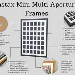 Instax Mini Multi Aperture Wooden Photo Frame. Holds Ten Instax Sized Photos. 15x40cm Shows Only - Not Border - thumbnail 3