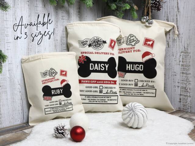 Personalised Christmas Stocking For Dogs, Custom Santa Sack Pets, Merry Woofmas Gifts, Presents Puppy, Dog Lover Bag, Paws - image 1
