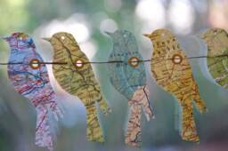 Paper Bird Garland Lover Gift Handmade Eco Home Decor Vintage Map Wall Hanging Unique Valentine Travel - thumbnail 3