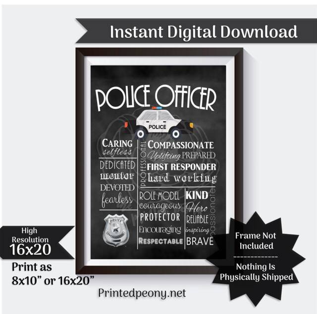 Police Officer Wall Art Chalkboard Gift For Policeman Law Enforcement Decor Subway Leo Printable Instant Download - image 1