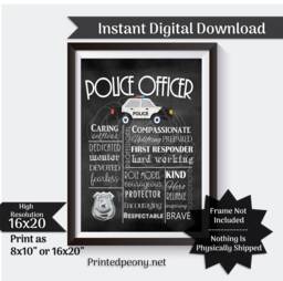 Police Officer Wall Art Chalkboard Gift For Policeman Law Enforcement Decor Subway Leo Printable Instant Download - thumbnail 1
