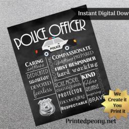 Police Officer Wall Art Chalkboard Gift For Policeman Law Enforcement Decor Subway Leo Printable Instant Download - thumbnail 2