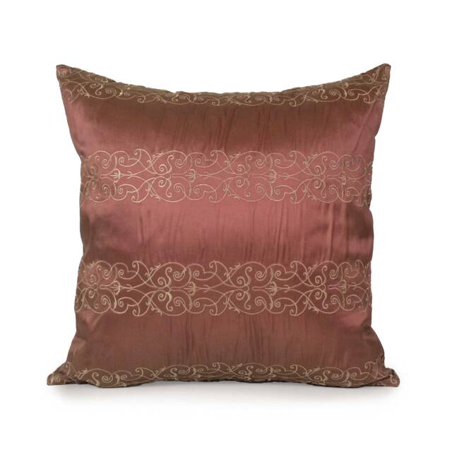 Antique Rose Pillow, Throw Pillow Cover, Decorative Cushion Pillowcase, Toss Silk Blend, Light Tan Embroidery - image 1